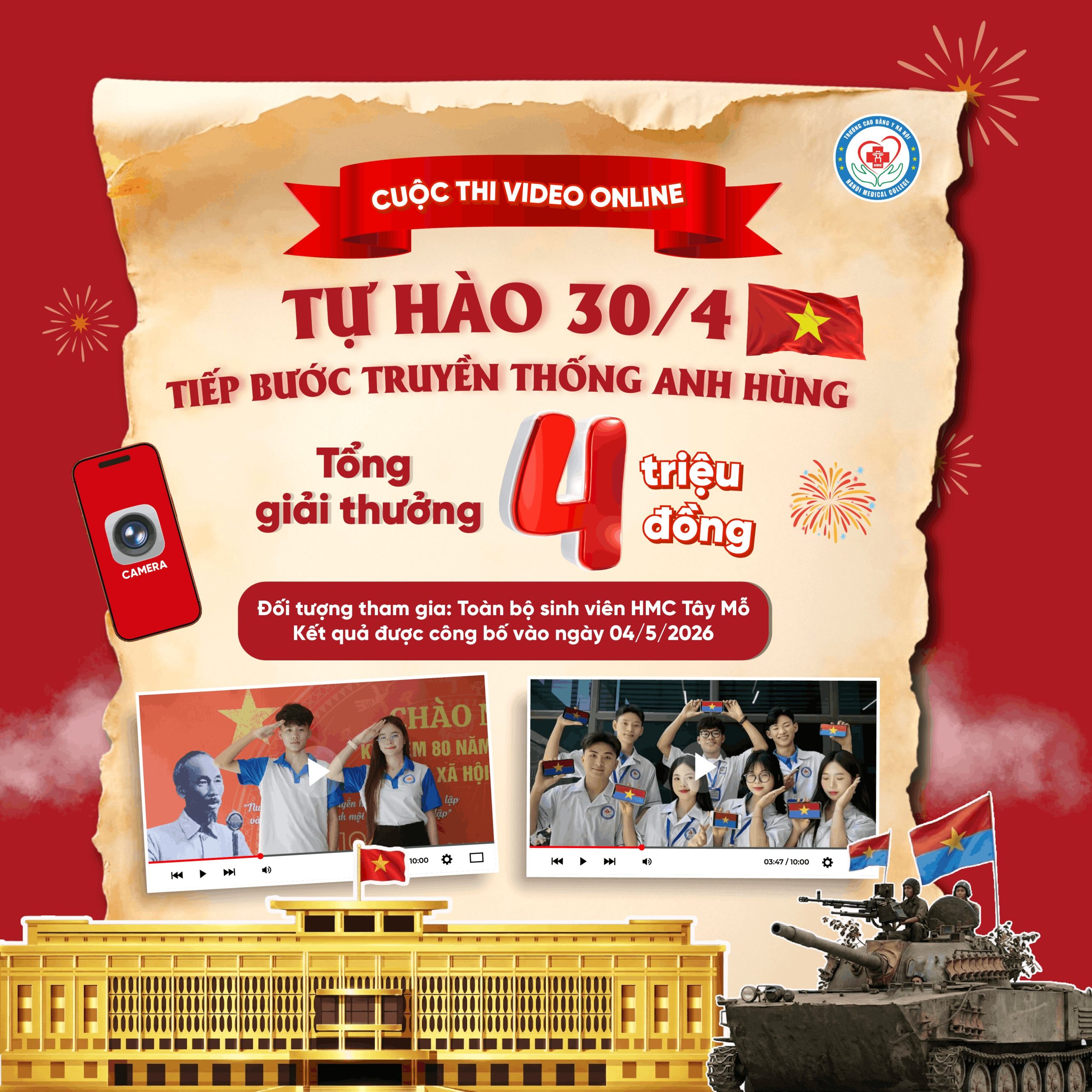 TRƯỜNG CAO ĐẲNG Y HÀ NỘI PHÁT ĐỘNG CUỘC THI “TỰ HÀO 30/4 – TIẾP BƯỚC TRUYỀN THỐNG ANH HÙNG”